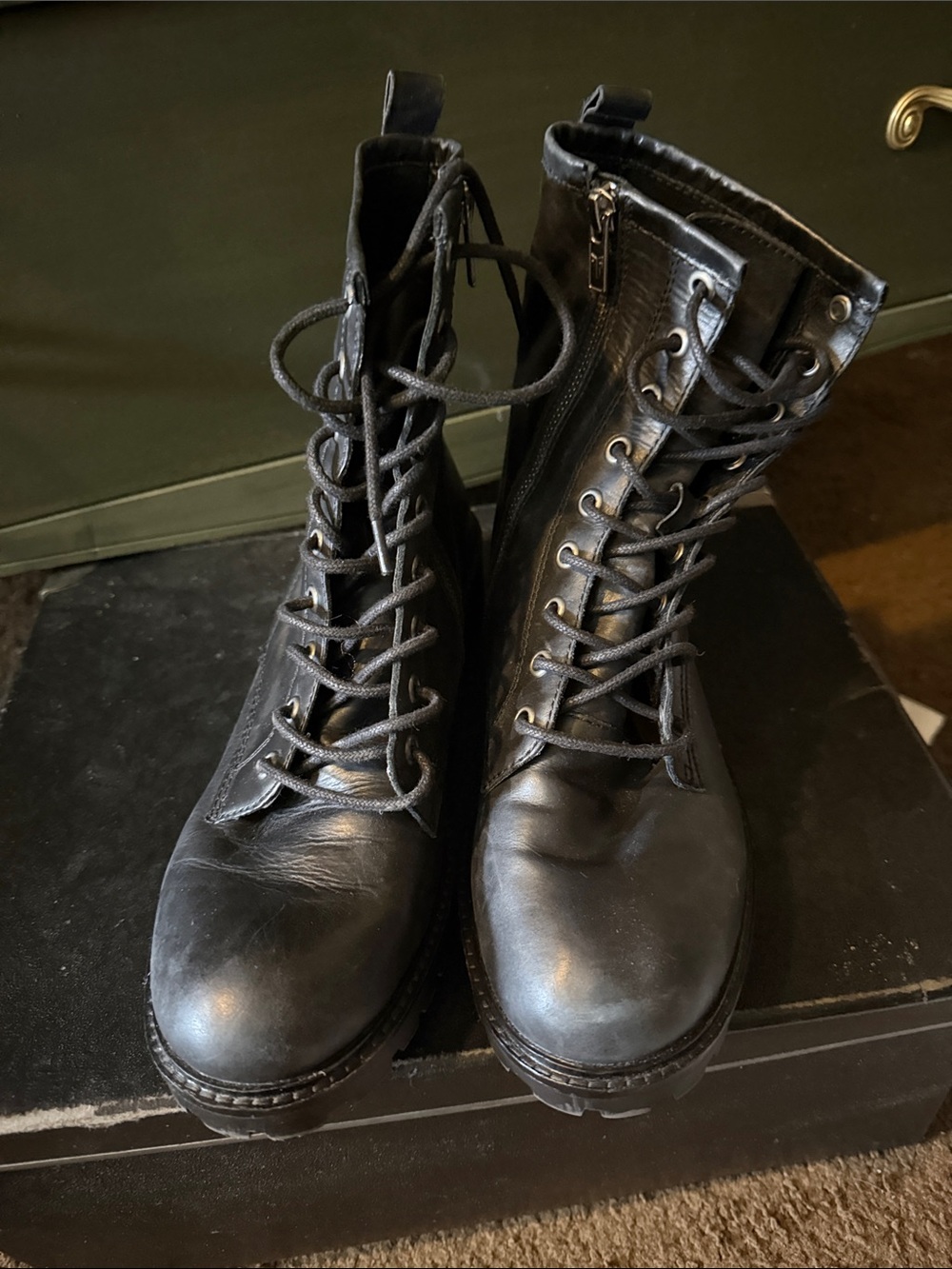 Frye Black Leather Lace-Up Combat Boots for Women - Picture 2 of 7